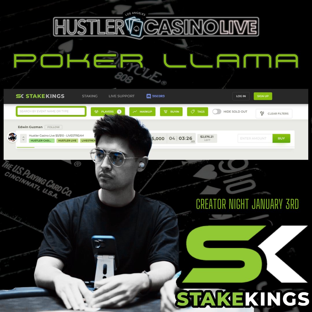 StakeKings (@stakekings) on Twitter photo New package just posted for <a href="/HCLPokerShow/">Hustler Casino Live</a> "Poker Creator Night" on January 3rd for <a href="/iampokerllama/">Poker Llama</a>
Get a piece of the cash game action & watch it all unfold on Hustler Casino Live on January 3rd:
stakekings.com/player/Poker_L… New package just posted for <a href="/HCLPokerShow/">Hustler Casino Live</a> "Poker Creator Night" on January 3rd for <a href="/iampokerllama/">Poker Llama</a>
Get a piece of the cash game action & watch it all unfold on Hustler Casino Live on January 3rd:
stakekings.com/player/Poker_L…