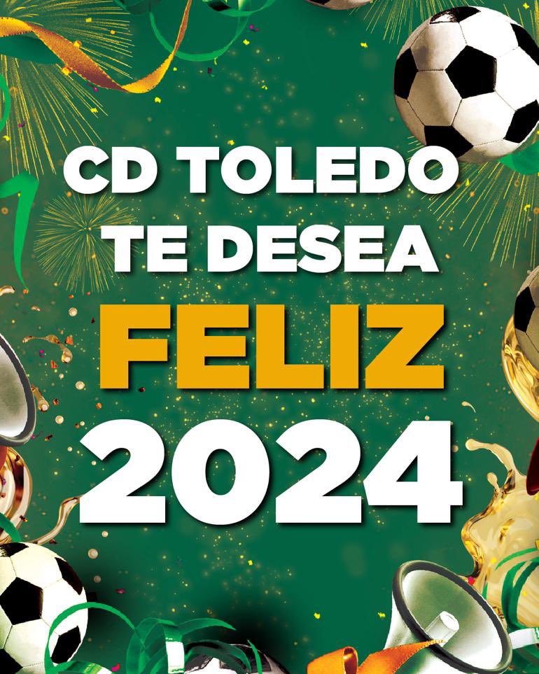 FELIZ 2️⃣0️⃣2️⃣4️⃣ ✨🥳

🫶🏼 De parte de toda la familia del #CDToledo os deseamos un año plagado éxitos y que todos vuestros sueños se hagan realidad.

#SiempreCDToledo 💚⚪️