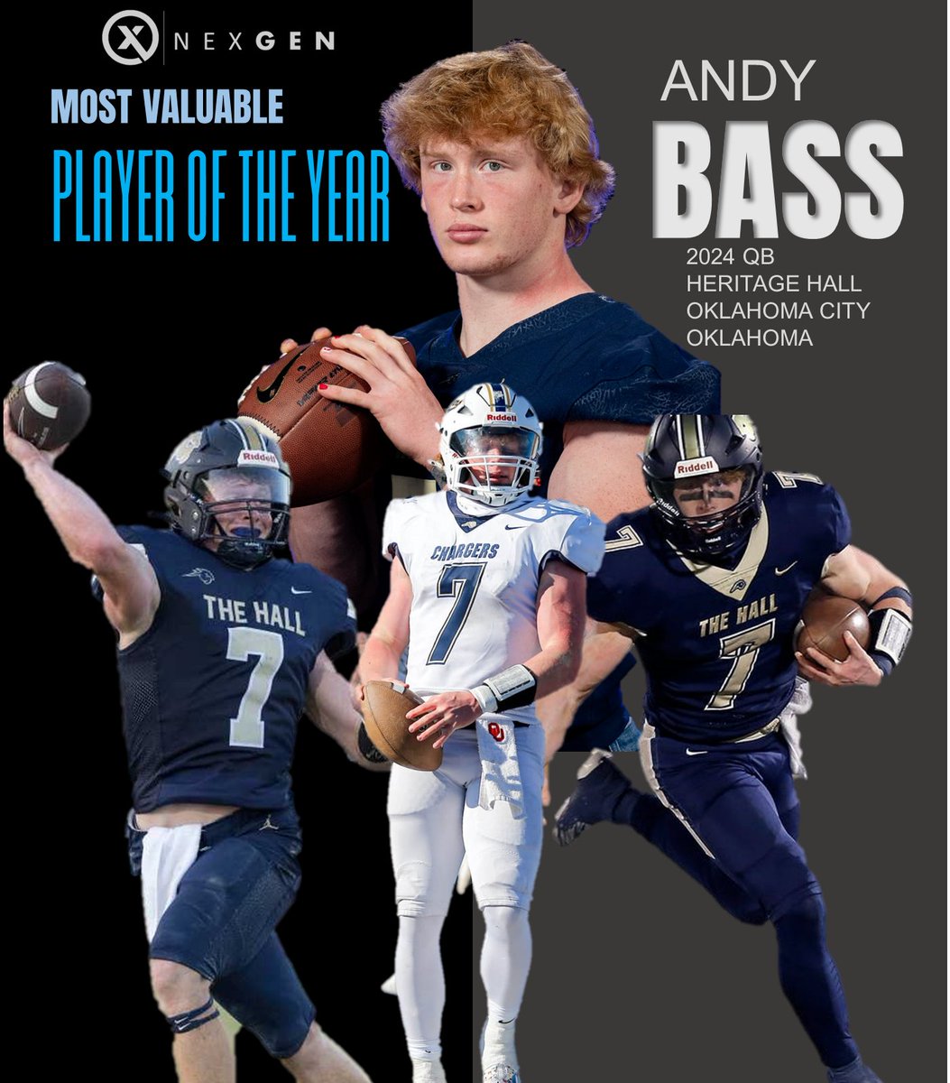 Keith Smilie (@nexgenscouting) on Twitter photo Racking up an eye-popping 5,020 All Purpose Yards with 62 TD's.. NexGen is pleased to announce that 2024 <a href="/OU_Football/">Oklahoma Football</a> signee QB Andy Bass <a href="/theandybass/">Andy Bass</a> Heritage Hall HS <a href="/TheHallFootball/">Charger Football</a> (Oklahoma City) has been named the NXG National Most Valuable Player of the Year Racking up an eye-popping 5,020 All Purpose Yards with 62 TD's.. NexGen is pleased to announce that 2024 <a href="/OU_Football/">Oklahoma Football</a> signee QB Andy Bass <a href="/theandybass/">Andy Bass</a> Heritage Hall HS <a href="/TheHallFootball/">Charger Football</a> (Oklahoma City) has been named the NXG National Most Valuable Player of the Year
