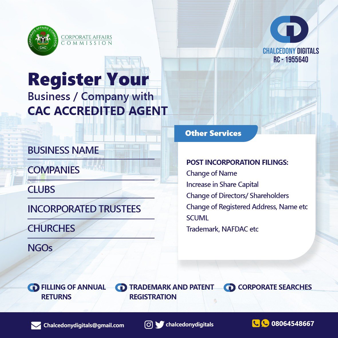 ola_chalcedony's tweet photo. Please contact me for your 

📌CAC INCORPORATION REGISTRATIONS

 📌NIN REGISTRATION/MODIFICATIONS

📌SCUML REGISTRATION 

 📌TAX/ANNUAL RETURNS FILLING 

📌TRADEMARK(SEARCH, ACKNOWLEDGMENT &amp; ACCEPTANCE LETTER)

ALL Post incorporations services 
https://t.co/IpKzFRJhl0 https://t.co/uOHAbWTCrO