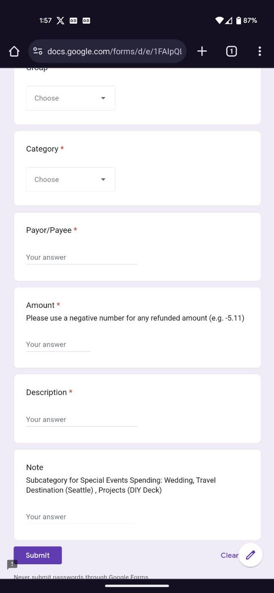 ThetaNoob (@NoobTheta) on Twitter photo 2023-12-31 19:59:52 π: #SpendingTracker - On-the-Go Inputπ§΅2/2
Mobile entry
- Open the forms address in a web browser and add the web page to your phone's home screen
- Use this to make your entries as it happens, no need to do bulk entry at a later time. π: #SpendingTracker - On-the-Go Inputπ§΅2/2
Mobile entry
- Open the forms address in a web browser and add the web page to your phone's home screen
- Use this to make your entries as it happens, no need to do bulk entry at a later time.