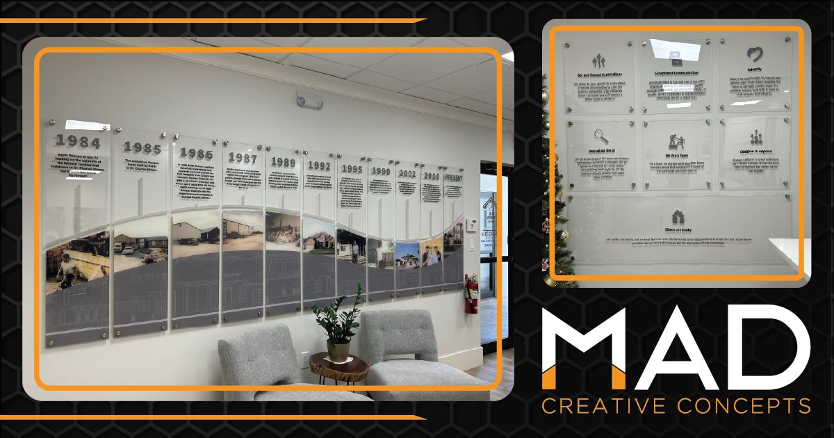 GetMADCreative's tweet image. We printed and installed this company timeline for R.K. Reiman! A big shout out to Hali, one of our printers and installers, who did a great job with this project! #CompanyTimeline #GetMADCreative #PrintandInstall
