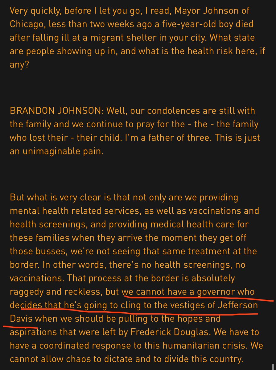 StuLoren's tweet photo. 1/4 Mayor Johnson’s communications strategy on migrants is working about as well as his policies… Comparing Governor Abbott of Texas to Confederate President Jefferson Davis in response to a question about a child dying in one of Chicago’s shelters?
https://t.co/G4LucJnbJc https://t.co/9EEsyKx1jn