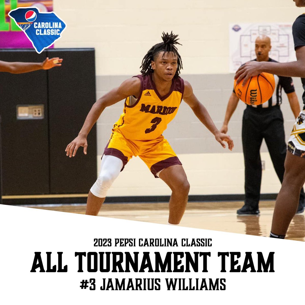 Congratulation to 2024 PG Jamarius Williams (<a href="/JamariusW3/">Jamarius Williams</a>) on his selection to the 2024 Pepsi Carolina Classic All-Tournament Team averaging 18ppg and 2.6apg❗️

We are proud of your hard work and representation of Swamp Fox Basketball.

#BELIEVE🦊🏀