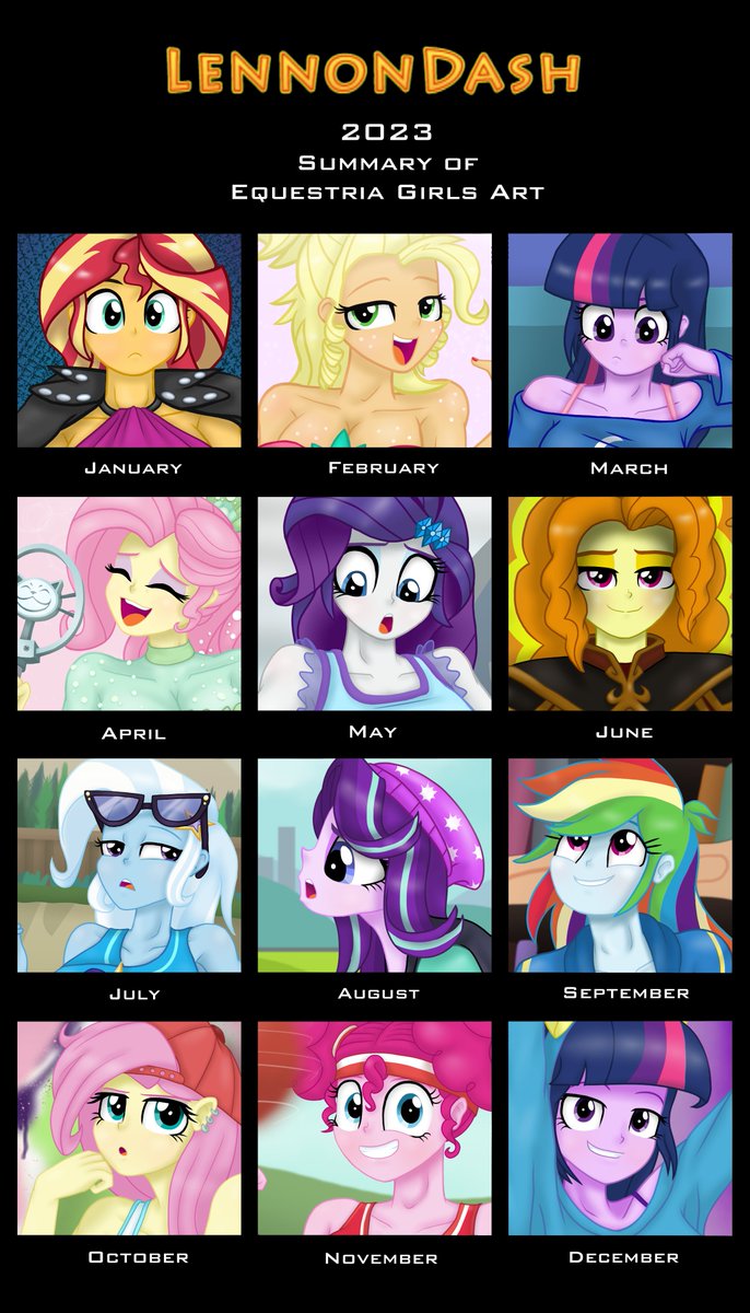 LennonDash's tweet photo. End of 2023 Summary of 'Equestria Girls' Artwork!
Here's to another year of cuteness &amp; epicness.

Catch ya in 2024, peeps 👍

#EquestriaGirls #Brony #fanart #NewYear2024 #artsummary2023 #artsummary https://t.co/73rHgWeZhs
