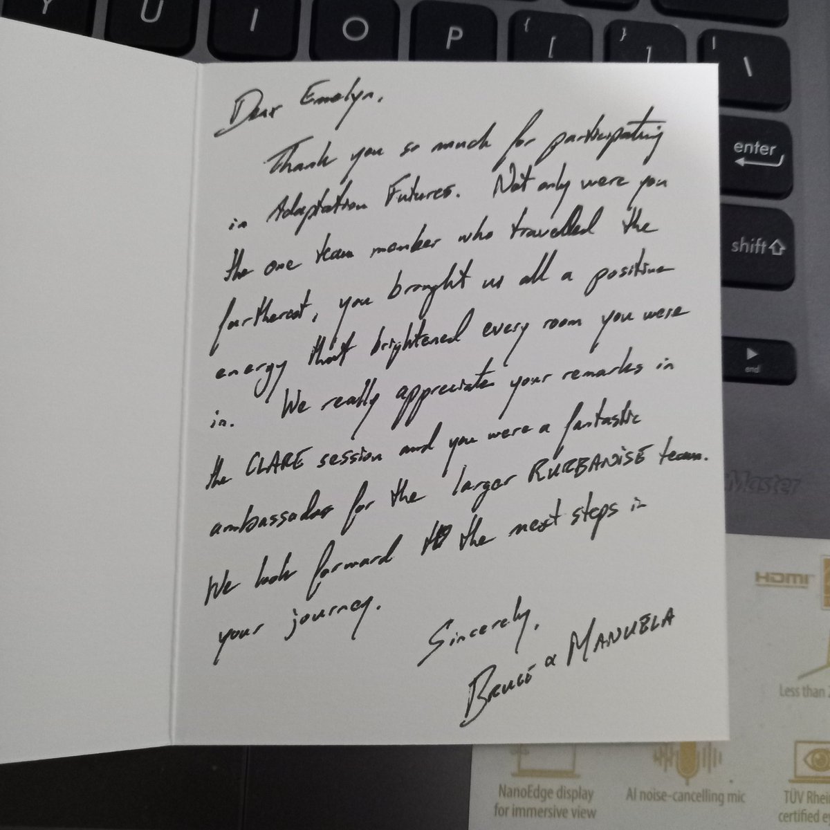 B4 the yr ends, thank you @curriealder & @manuela_dimauro 4 the message. Whn they got it n the office, I ws told there's a 'love letter' for me, & I ws like, 'ha??! 🤔 That's the wonder of #CLimateAdaptationREsilience #RURBANISE @IDRC_CRDI @FCDOResearch Looking 4ward to 2024! 🎆