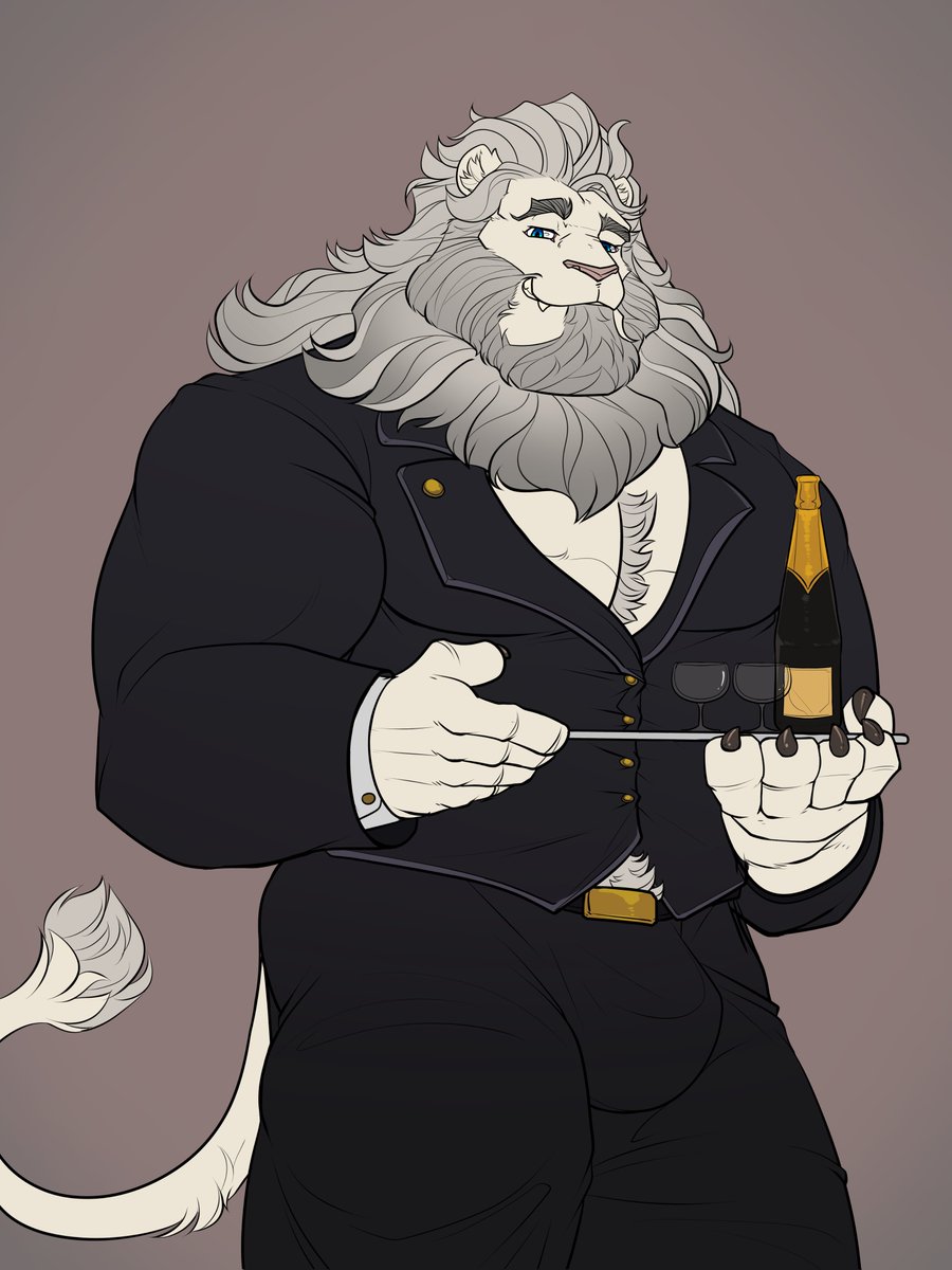 GOTTA POST THIS BEFORE 2024!!~ HAPPY NEW YEAR EVERYONE!!~ (Yes I am still alive! >w<) Gift for my dear friend @PolarisGale of his handsome furball butler OC :3c❤️