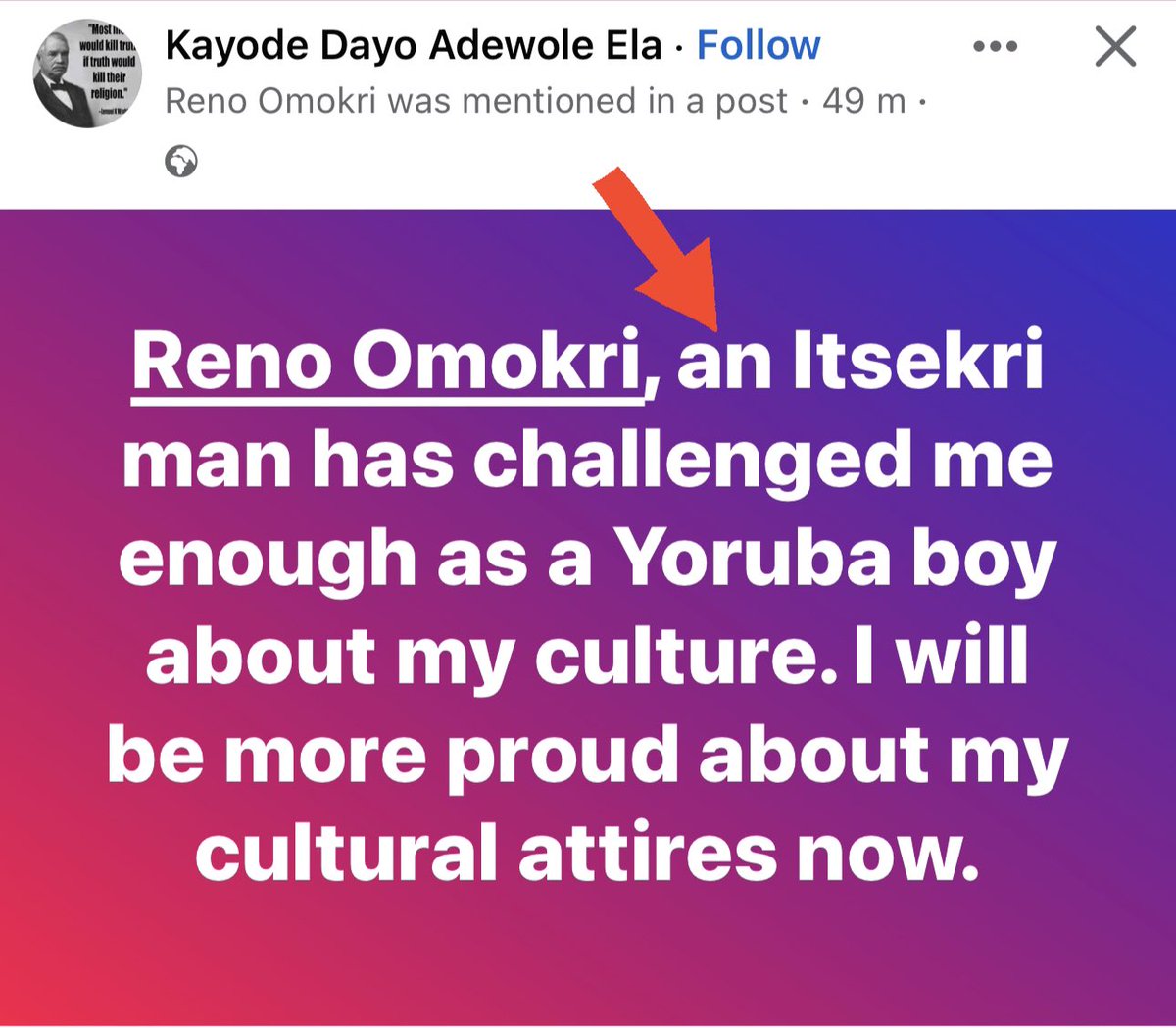 renoomokri's tweet photo. Dear Kayode, 

Thank you for your tribute. However, this word, Yoruba, has caused so much confusion. What does it mean? It is completely meaningless. It has no meaning in the language that it purports to be a name for. It is a word manufactured by Bishop Samuel Ajayi Crowther in an attempt to give the British an identity for the people in the part of Nigeria, now called the Southwest.  

The original name of the people is Edekiri. They referred to themselves as Omo-ti-Olu-Iwa-bi, corrupted to Omoluabi. And the name of their language is Lukumi. 

Before the British, NOBODY self-identified as Yoruba. You were either Egba, Owu, Oyo, Ekiti, Awori, Jekri (Itsekiri), Ilaje, Igala, Igbomina, Akoko, etc. 

Then you had the Jaboo, or Jebu (the addition of I at the beginning is recent), who were of a different ethnic nationality with a separate origin. 

The modern Yoruba which you speak is a mishmash patois of various Lukumi dialects that was formed in 19th Century Lagos. 

If you read Bishop Crowther's account of his capture by Fulani slavers from Osogun at the age of 12, circa 1820, you will note that as he was taken to Lagos, he could not communicate fully with the other Lukumi tribes on the route from Osogun, in modern-day Oyo, to Badagry. That is because he was Oyo, and they were Egba and later Awori.

Using the term, Yoruba cuts you off from your fellow Lukumi. Have that at the back of your mind. 

What do the people of Ibadan call their king? Is it not Olu? What is the king of Warri called? Is it not Olu? What is one of the titles of the Ooni of Ife? Is it not Alayeluwa? That Alayeluwa is Alaye Olu-Iwa. He is also an Olu. There are other Olu, including Oluaye. 

The full pronunciation of the word Lukumi is Olukumi. There is actually a tribe in Delta called Olukumi. I do not want to talk about their origin, because it might cause a riot. However, the word Olu is a common thread in all Lukumi languages, whether in Nigeria, Brazil, Benin, Togo, or Cuba. In Cuba they spell it Lucumi. 

The most common preface to any name in the Lukumi language is Olu. Oluboyo, Olumagin (Itsekiri), Olumide, Olufunke, Olusegun, Oluyomi, Olukoya, Oluyemisi, Olukayode. 

The next most common preface for a typical Lukumi name is Ifa, which was our deity. Any so-called Yoruba name beginning with Fa, for example, Fashola, Fawehinmi, Fayemi, Fakunle, is actually in praise of Ifa. Fawahenmi simply means Ifa has my back!  

I am not sure what the word Lukumi means. It might mean the Lord fills me (Olukunmi). But that is a guess. I really do not know for certain. 

Even the word that Bishop Crowther translated to satan, Esu, does not mean satan. Esu is not an evil being. If Ajayi Crowther had matured before he was taken as an enslaved boy, he would have known this. The full name of Esu is Esu elegbara. He is an Orisha. Ojuelegba in Lagos is just short for Ojubo Elegbara, meaning shrine of Esu elegbara. 

Thanks again, and may God bless you. 

#TableShaker