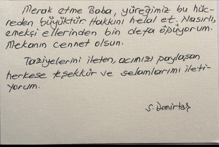 TaskinAktasHDP's tweet photo. Çok kıymetli Selahattin Demirtaş'ın babasına yazdığı mesajını büyük bir saygı ve üzüntüyle okudum. Sözler kafi gelmez. Sayın Tahir Demirtaş'ın tüm yakınlarına ve sevenlerine başsağlığı dilerim. https://t.co/4eT78sTxm2