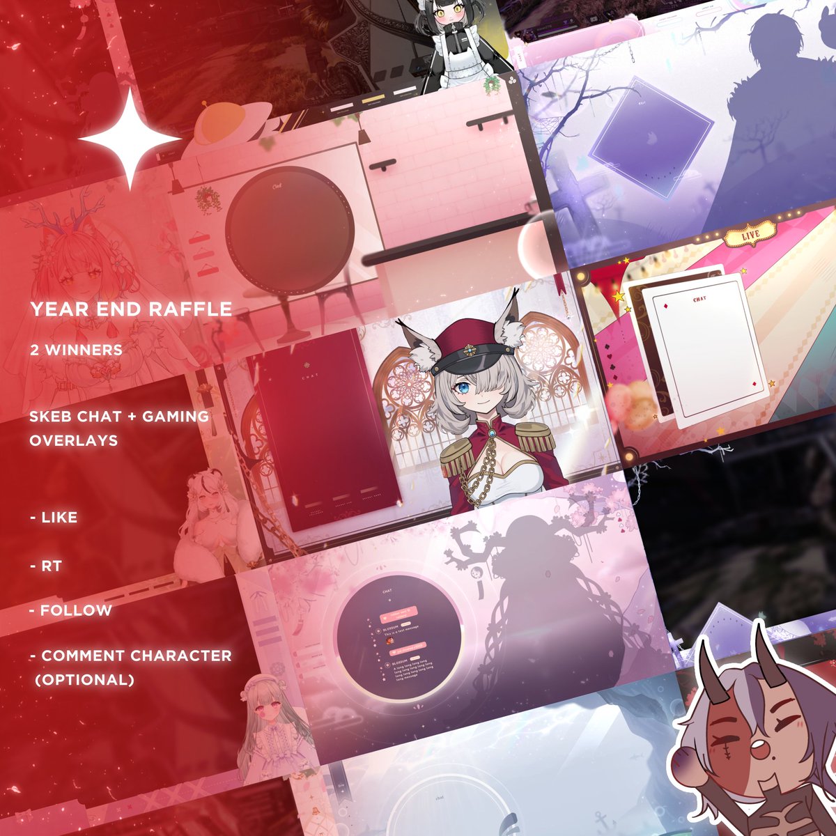 【NEW YEAR RAFFLE】

— Happy new years! Thank you for your support this year, here's to a better year than the last 🥂

As a celebration, I am hosting another raffle for Surprise me overlays for 2 winners!

To enter;

-Like&amp;RT
-Follow
— Optional; Comment your ref

✨ ENDS JAN 31