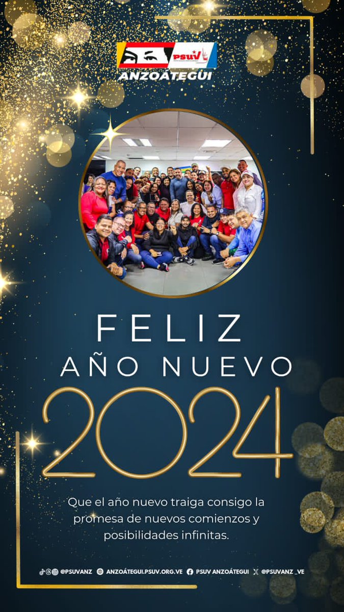 🔴 PSUV ANZOÁTEGUI 🔴 (@psuvanz_ve) on Twitter photo Desde el <a href="/PartidoPSUV/">PSUV</a> #Anzoátegui, le deseamos a Venezuela Toda, un feliz y venturoso año nuevo #2024, que traiga consigo la promesa de nuevos comienzos y posibilidades infinitas. 🇻🇪🎇🎆
#BuenaEstrella2024
<a href="/NicolasMaduro/">Nicolás Maduro</a> <a href="/jorgerpsuv/">Jorge Rodríguez</a>
<a href="/luismarcanos/">Luis Marcano</a> Desde el <a href="/PartidoPSUV/">PSUV</a> #Anzoátegui, le deseamos a Venezuela Toda, un feliz y venturoso año nuevo #2024, que traiga consigo la promesa de nuevos comienzos y posibilidades infinitas. 🇻🇪🎇🎆
#BuenaEstrella2024
<a href="/NicolasMaduro/">Nicolás Maduro</a> <a href="/jorgerpsuv/">Jorge Rodríguez</a>
<a href="/luismarcanos/">Luis Marcano</a>