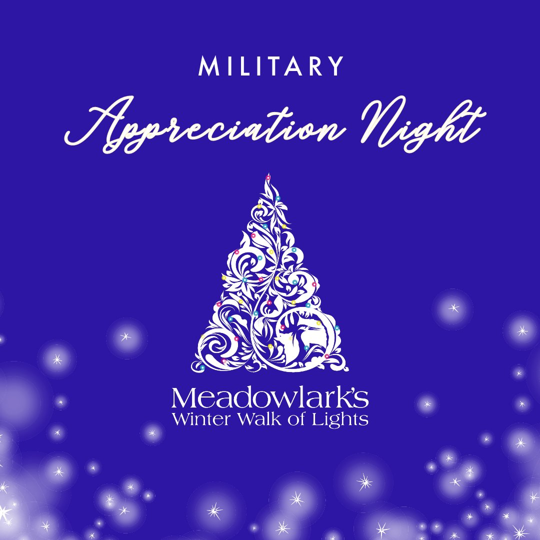 To our Military Friends...save the date! On Jan. 2,  active military members with a valid military ID may enjoy free admission to Meadowlark's Winter Walk of Lights when accompanied by one paying guest!
Paying guest must purchase ticket online.
Tickets: ow.ly/QeaC50Qleix
