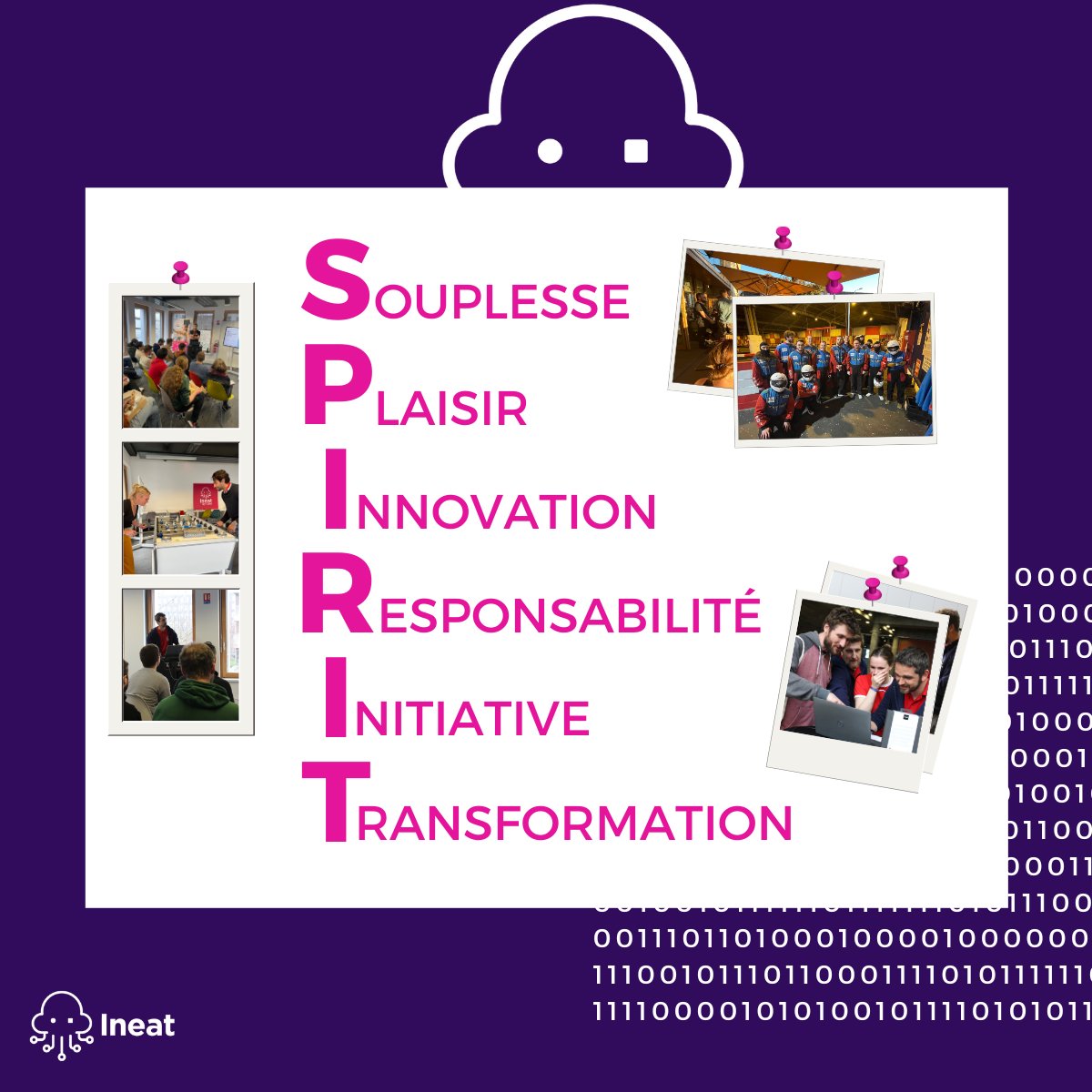 En cette dernière journée de l'année, plonge dans l'esprit Ineat en te remémorant nos 6 valeurs fondamentales : SPIRIT (Souplesse, Plaisir, Innovation, Responsabilité, Initiative, Transformation) ! 🐙