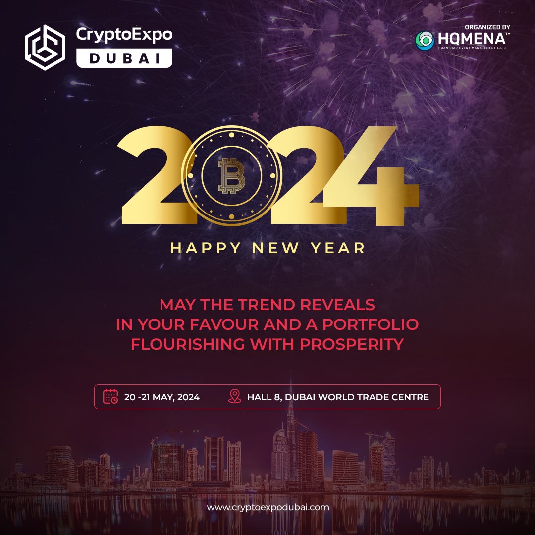 As we enter 2024, envision a blockchain of success, where gains mark each  transaction, each investment bears fruit, and your crypto journey is a  beacon of financial triumph.🎉🚀 #CryptoExpoDubai2024 #CED2024  #NewYearCryptoWish