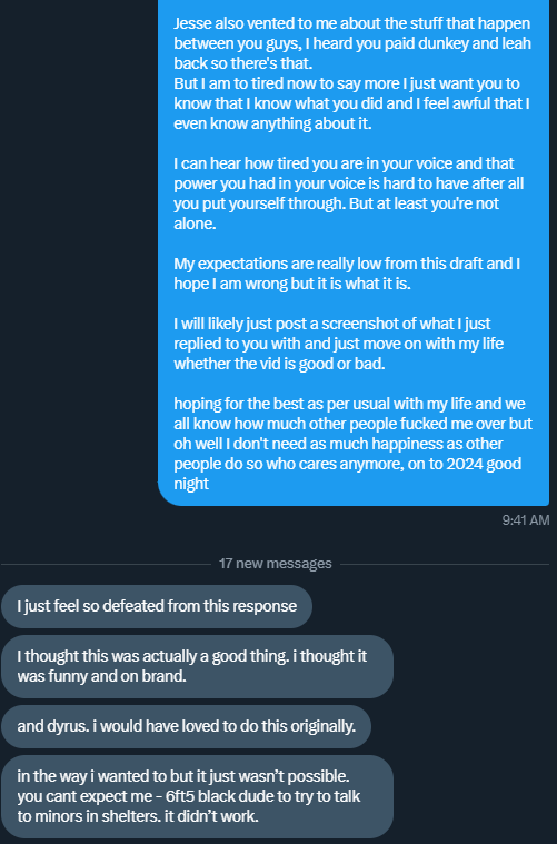 this is my last post for the year, I am to mentally checked out to filter it or make it pretty for you guys. here is the update on the sky situation in screenshots. I am moving on now @LSXYZ9 the fact that you gave him more then me shocked me at the time. you are a chad.