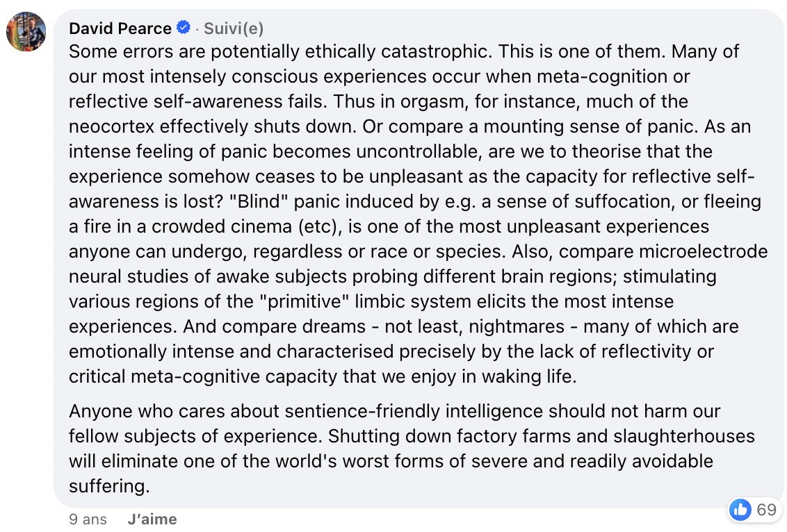 This post from @webmasterdave is still legendary Context: Eliezer sets out his theory of consciousness in a Facebook post, followed by a debate in the comments about animal consciousness. It's like the Super Bowl.