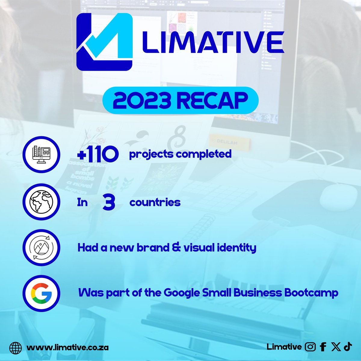 limative's tweet photo. 2023 was great, productive and challenging. Super grateful for the opportunities, lessons and experience acquired.
Cheers to 2024 for more exciting and challenging projects to tackle. π
#2023Recap #goodbye2023 #GraphicDesign #limative #HappyNewYear https://t.co/PAKMUCr8wm