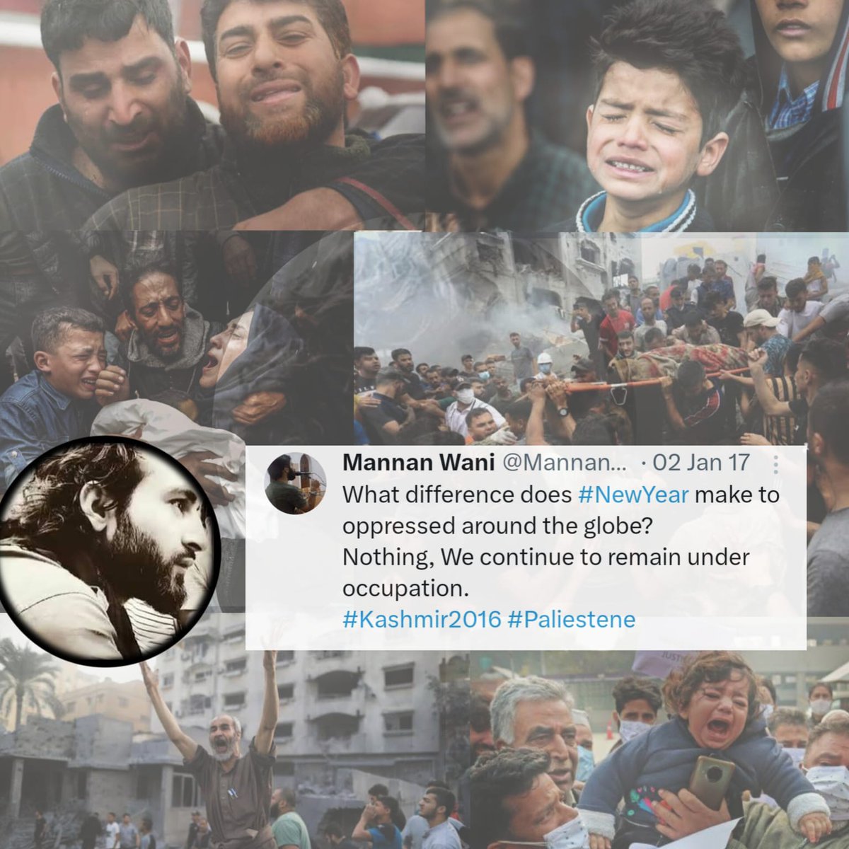 "What difference does new year make to oppressed around the globe?
Nothing, we continue to remain under occupation."
~Shaheed Mannan Wani

#Kashmir #Palestine