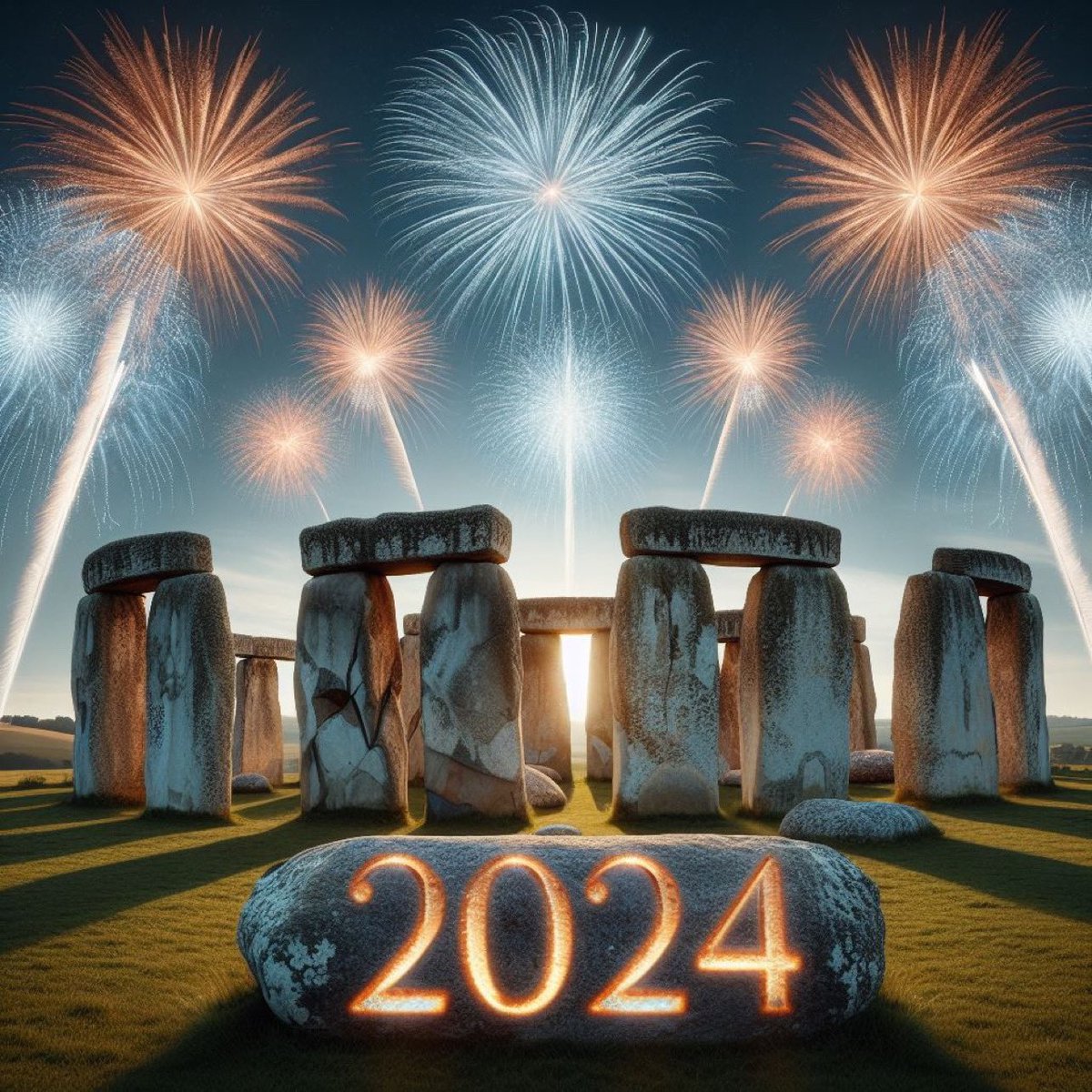 Happy New Year from Stonehenge Stone Circle. Hope you all have a magical 2024 🎆 🎉🥂🍾🥳 (image by @TimothyDaw 🙏) #HappyNewYear2023