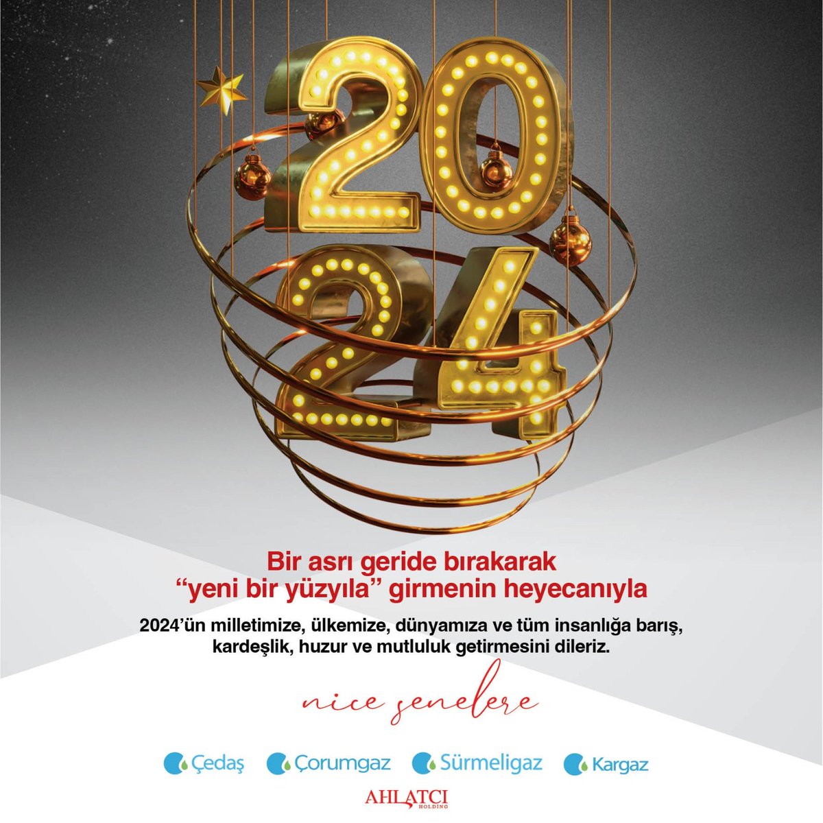 CedasDogalgaz's tweet photo. Bir asrı geride bırakarak "yeni bir yüzyıla" girmenin heyecanıyla

2024'ün milletimize, ülkemize, dünyamıza ve tüm insanlığa barış, kardeşlik, huzur ve mutluluk getirmesini dileriz.

nice senelere...

#ahlatcıholding #çedaş #2024 https://t.co/LNshZOuTwl