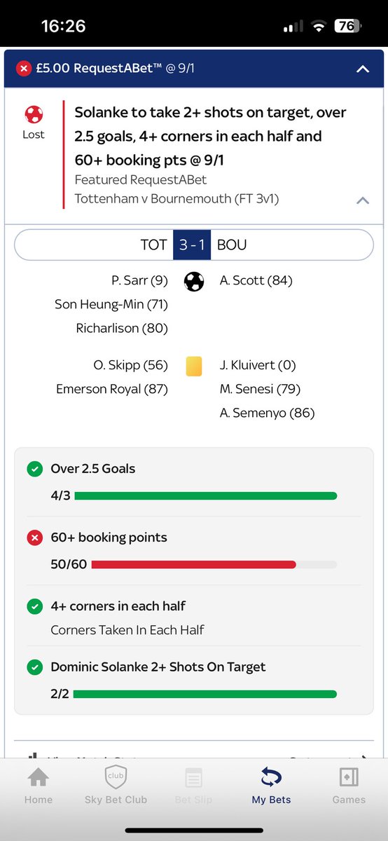 inky1809's tweet photo. @SkyBet surely Lo Celso yellow card counts in this bet.   Still a booking even tho he wasn’t on the pitch at the time. https://t.co/BJOEg1EZEg