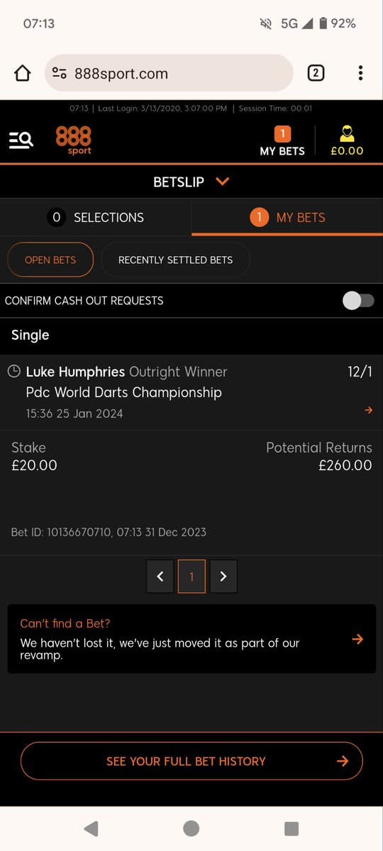 HarryItch's tweet photo. @888sport happy new year and all that jazz but why have you completely dishonoured a bet I placed this morning with no warning, no message and no explanation? See times in the corner for reference. Cheers https://t.co/GfaX6tufpv