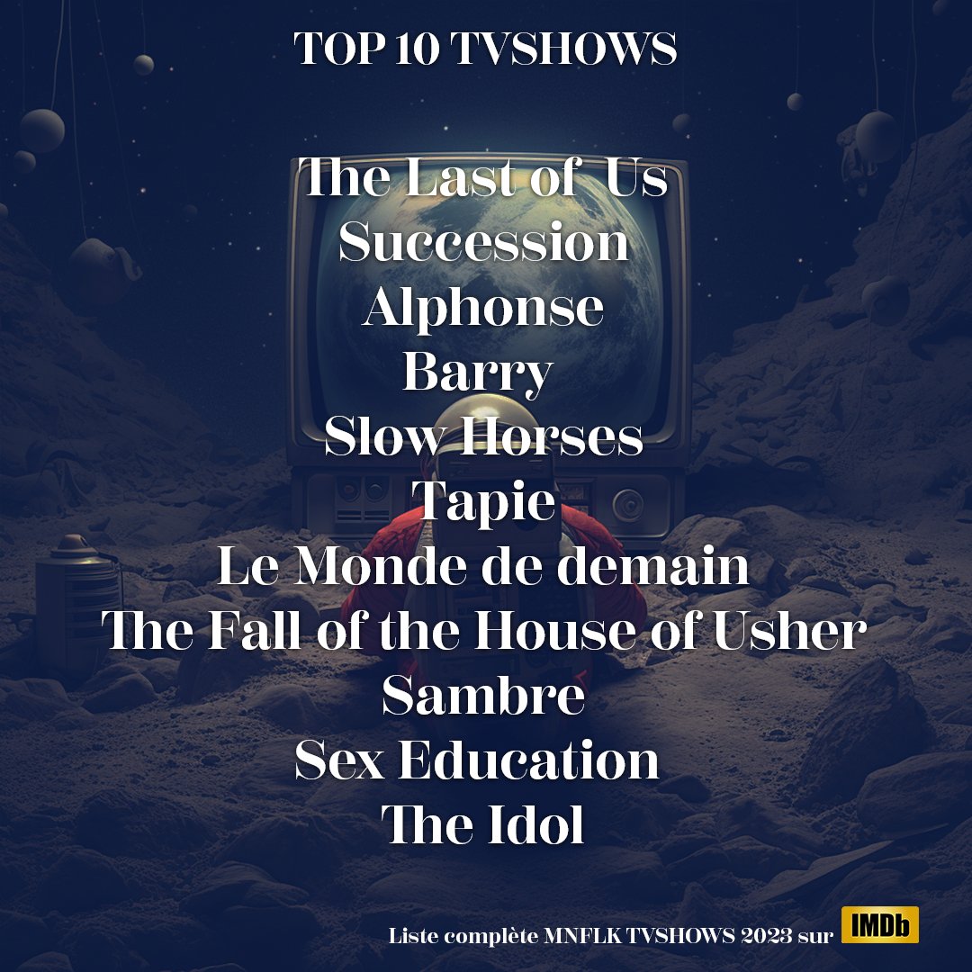 MDBlast's tweet photo. Et la dernière liste 2023, celle des séries !
L'année 2023 toujours menée qualitativement par #HBO et de belles surprises de #PrimeVideo et #appletv tandis que #Netflix se repose sur de nouvelles saisons de séries déjà établies.
https://t.co/9MRTh3xZeF
#TOP2023 #tvshow #moonflake https://t.co/pYpZyMCwv3