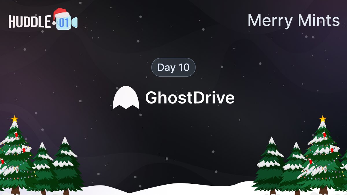 huddle01com's tweet photo. Kick in the new year with this quick Day 10 Quest on the #MerryMints Holiday Calendar π powered by @GhostDrive_Web3 π»
β¬οΈ Connect your wallet & upload your 1st file over GhostDrive to experience the web3 hub for secure, decentralized digital asset management.
GhostDrive is elevating @Filecoin network with next-level cyber security and file management. Try it out: https://t.co/nEI82Qqr6Z
π Start the quest here: https://t.co/TPQmlRduXw