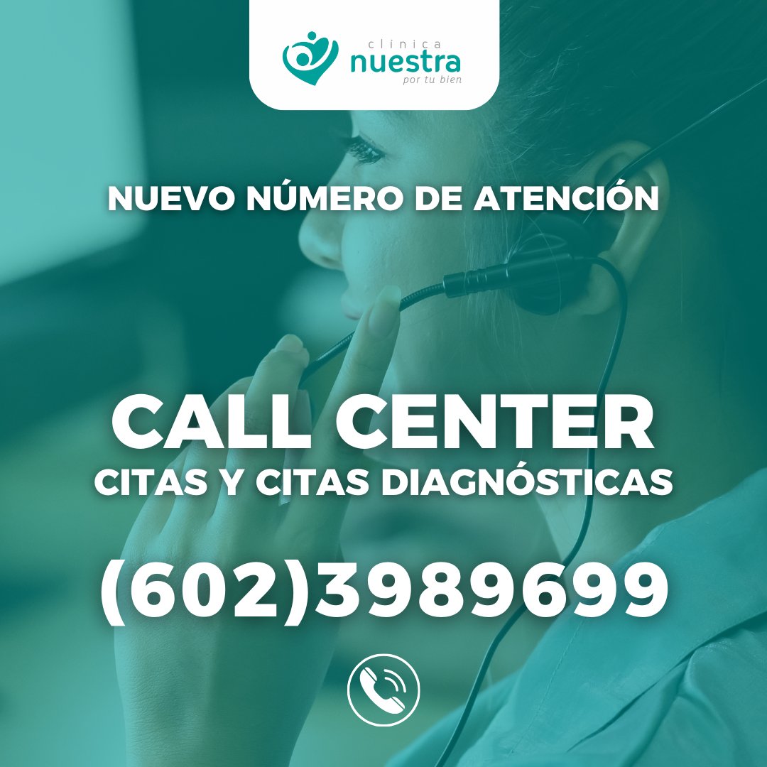 nuestra_cali's tweet photo. 𝗜𝗡𝗙𝗢𝗥𝗠𝗔𝗖𝗜𝗢́𝗡 𝗜𝗠𝗣𝗢𝗥𝗧𝗔𝗡𝗧𝗘📣
A partir del próximo 2 de enero podrás comunicarte a nuestro nuevo número de atención para citas y citas diagnósticas:📞 (602) 3989699

#ClínicaNuestra #PorTuBien https://t.co/A6GQ88eoXR