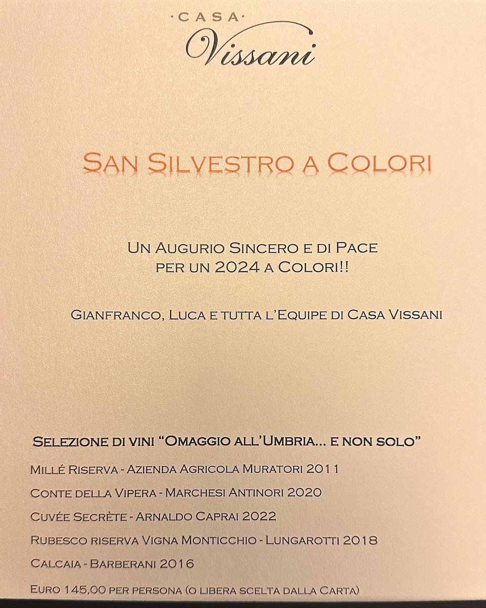 Un Augurio Sincero e di Pace per un 2024 a Colori‼️🎄🍀🍾🥂🎉
Tanti Auguri a tutti voi e Famiglia, vi aspettiamo tutti i giorni a CasaVissani fino al 7 Gennaio 2024
CasaVissani Old School, New Style‼️😘
#buonanno #2024 #sansilvestro #natale #befanart #solocosetop #amore #passione