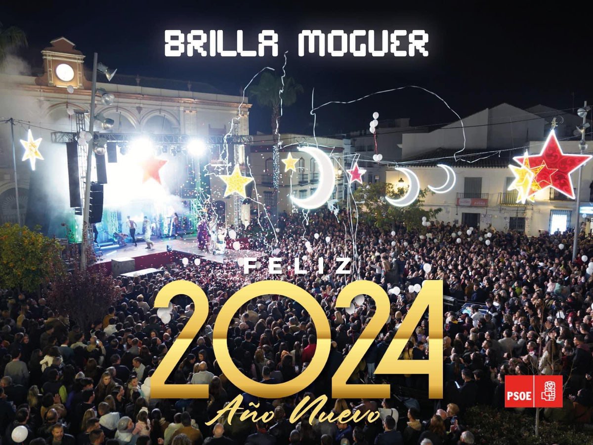 psoemoguer's tweet photo. Desde el PSOE de Moguer os deseamos un feliz año nuevo🎉✨ 

Que el 2024 sea un año lleno de éxitos y progreso para Moguer y Mazagón. 

Sigamos trabajando junt@s por un futuro imparable ✨#BrillaMoguer #BrillaMazagón https://t.co/ttu4o1XC71