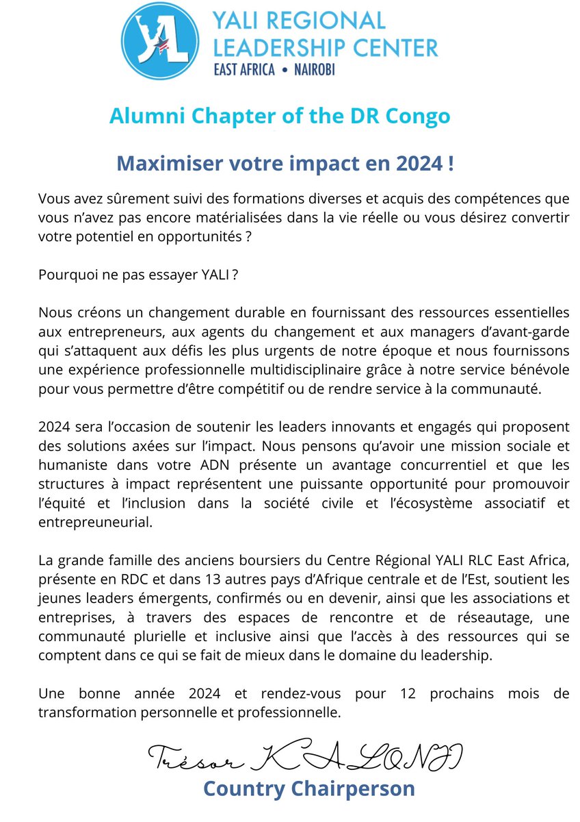 Happy New Year 2024. Let's be focused on impact in the upcoming year. Bonne année 2024. Restez focalisés sur l'impact pour cette nouvelle année. #YALIMaximizeUrImpact @YALIRLCEA @USAIDEducation @UNICEFDRC @UNDPAfrica @Presidence_RDC