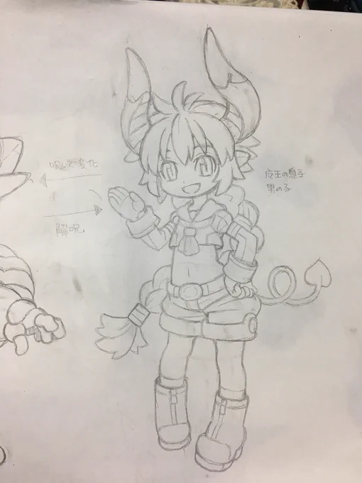 あと版権キャラのファンアートも良いのですが、いいかげん自分で自由にできるキャラが欲しくなってきたので、長く使えるオリジナルのマイキャラをちゃんと作りたいなぁー…と。かなり昔にこんなラフ画を載せた事があるんですが、これの設定をもっと詰めて作り直したいなぁーと思っています。 