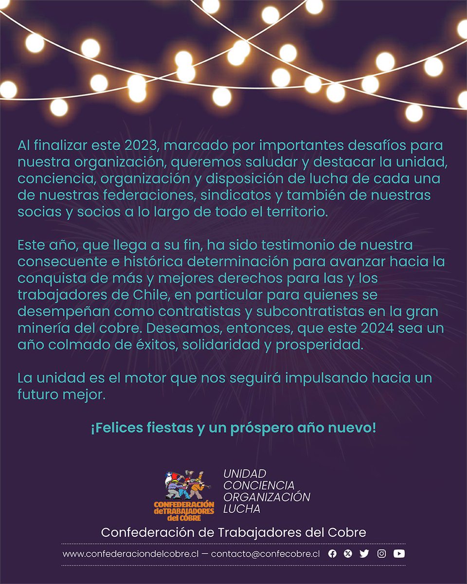 La unidad es el motor que nos seguirá impulsando hacia un futuro mejor ¡Felices fiestas y un próspero año nuevo!