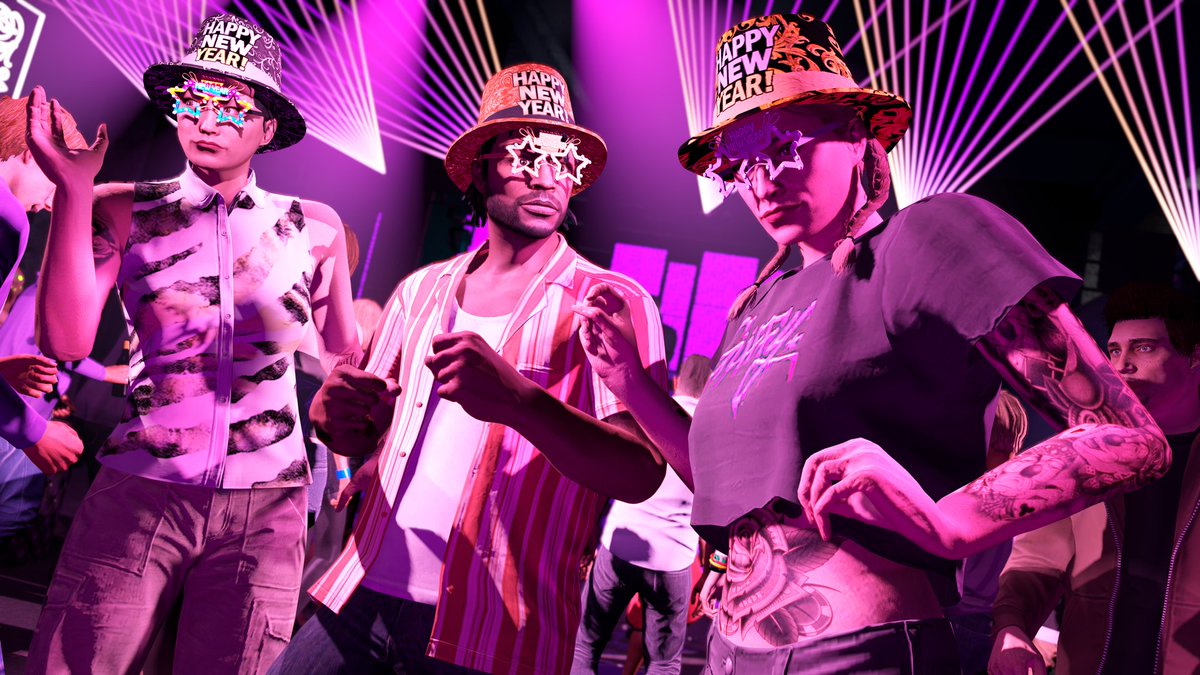 Happy New Year! Start off on the right foot by donning celebratory swag. 

Get New Year’s Hats and New Year’s Glasses in an assortment of colors by logging in to play GTA Online at any point through January 3: rsg.ms/8d94a9a