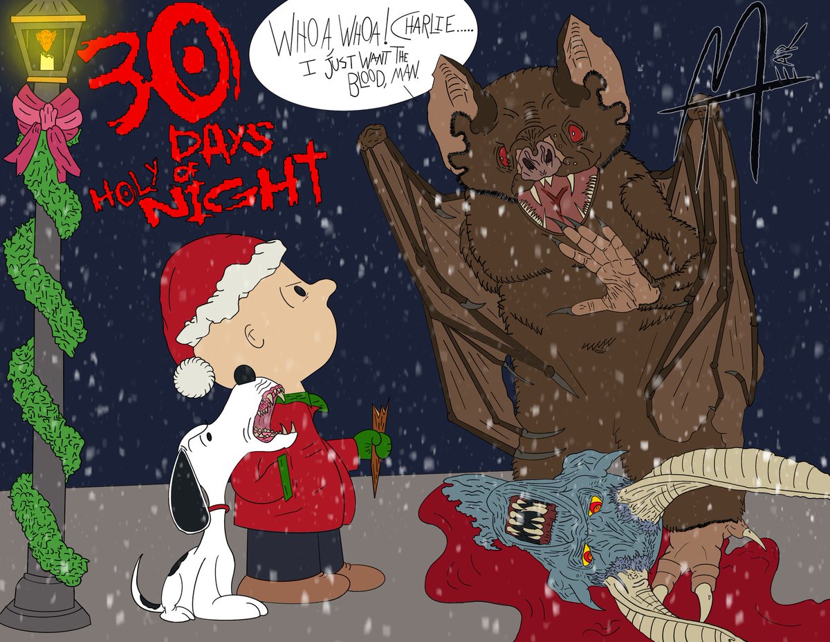 My mother posted a Charlie Brown Christmas photo and I thought it looked like he was hunting a vampire off screen... So I drew that.

30 DAYS OF HOLY NIGHT🎄

#DigitalArt #digitalcartoons #holidayseason #procreate #CharlieBrown #Peanuts #Snoopy #30DaysOfHolyNight #vampirehunter