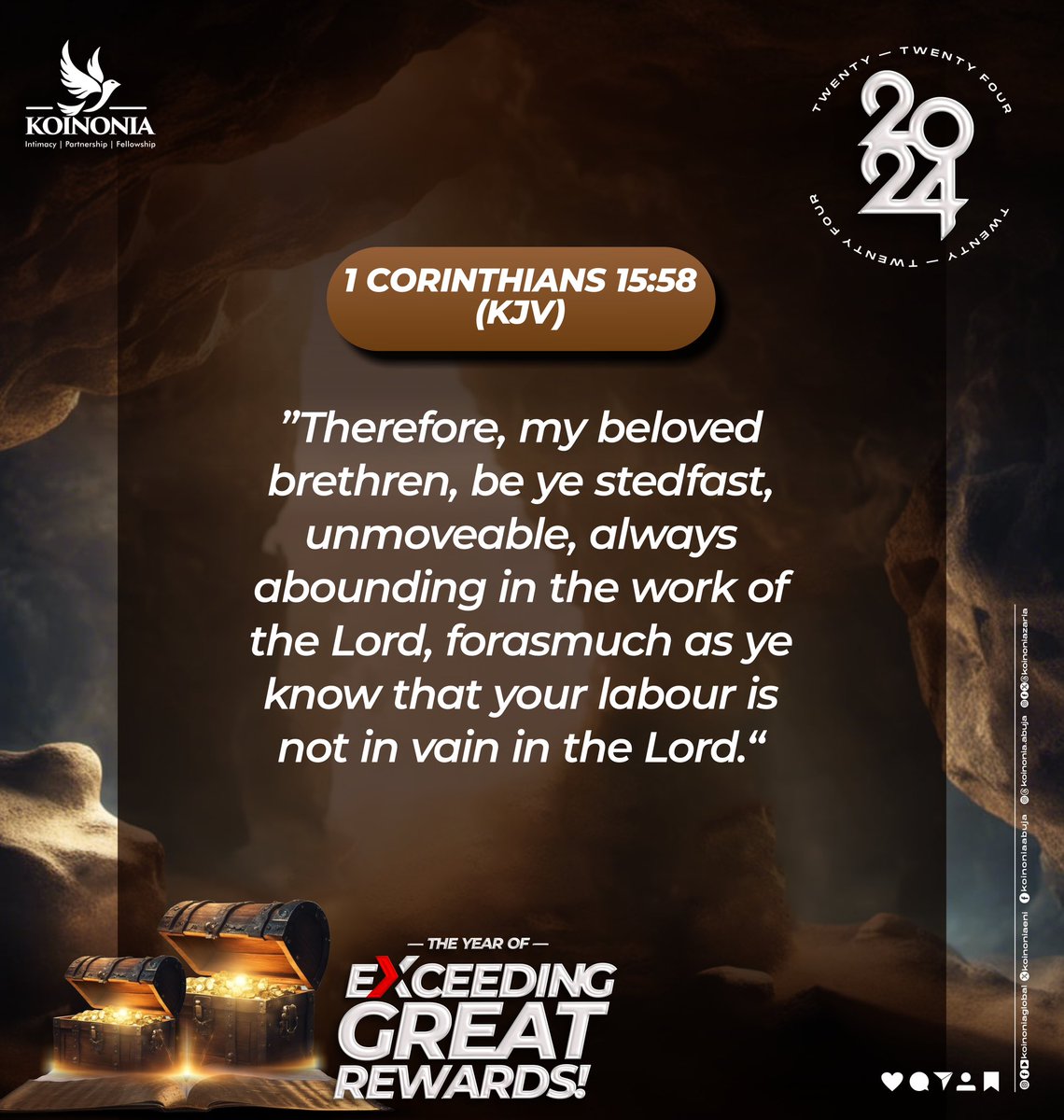 koinoniaeni's tweet image. PROPHETIC WORD FOR 2024:

Precious Saints,

The Lord has declared that 2024 is for us in Koinonia Global "THE YEAR OF EXCEEDING GREAT REWARDS!” According to His Word thus written;

”After these things the word of the Lord came to Abram in a vision, saying, “Do not be afraid,…