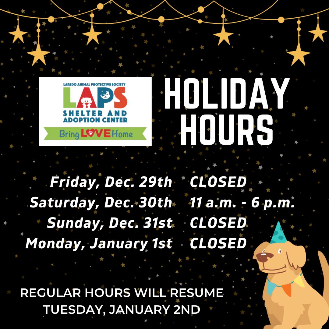 Our regular hours will resume Tuesday, January 2nd. Have a Happy New Year everyone! 🐶✨