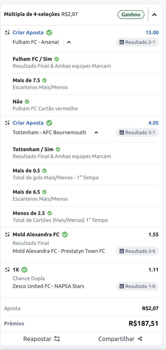 Só queria ter apostado 50,00 kkkkkkk
Odd 90
