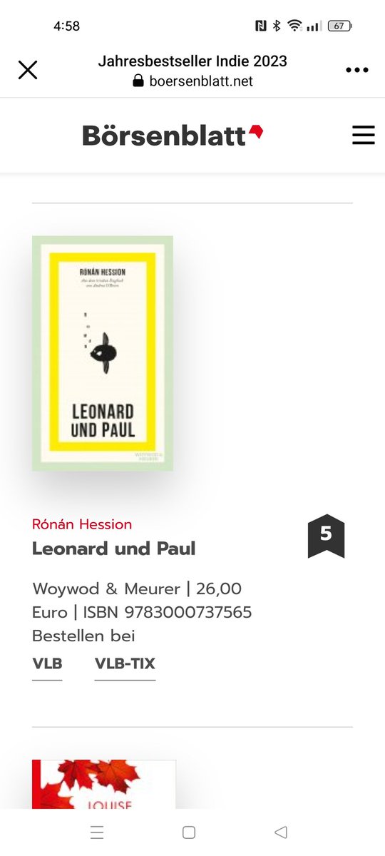 Leonard und Paul, in German translation by Andrea O'Brien, was No. 5 in the German indie chart for 2023. Phenomenal effort by publishers Woywod & Meurer, especially as this was their debut title. Special thanks to German booksellers and readers for all the support.