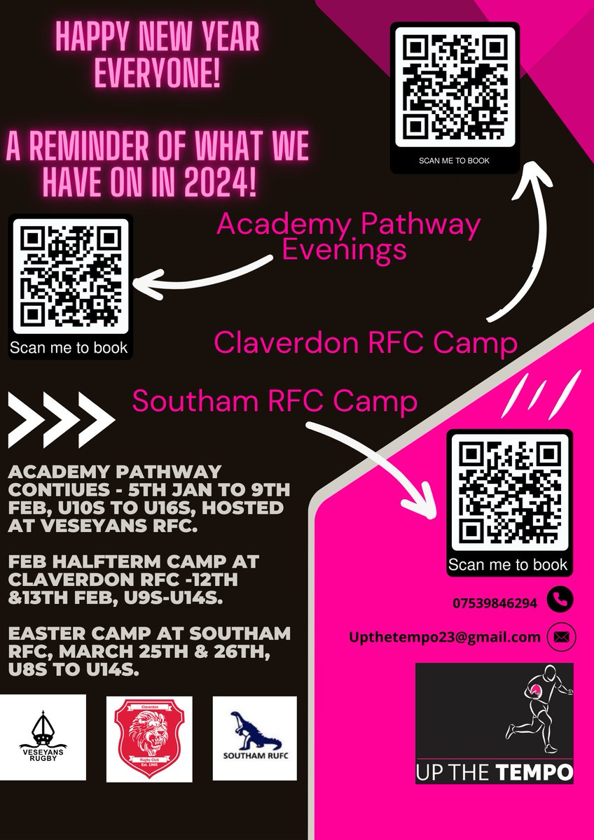 UpTheTempo23's tweet photo. Before the night gets away from us, we wanted to say Happy New year everyone from the @UpTheTempo23 team! Excited for 2024! A reminder of what we have coming up... @VeseyansRugby @ClaverdonRFC Southamrfc 
#Rugbypathway #rugbyacademy #rugbydevelopment #talentdevelopment https://t.co/JfjNm6Q8nM