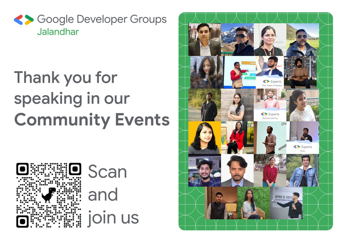 GDGJalandhar's tweet photo. Shoutout to the minds that sparked inspiration at @gdgjalandhar events in 2023! ππ€ Thank you, speakers!
Scan & join our journey to tech excellence.
#CommunityEvents #TechTalks #ThankYouSpeakers #DevCommunityIN #DevCommunityPB https://t.co/qJtFXCwOmf