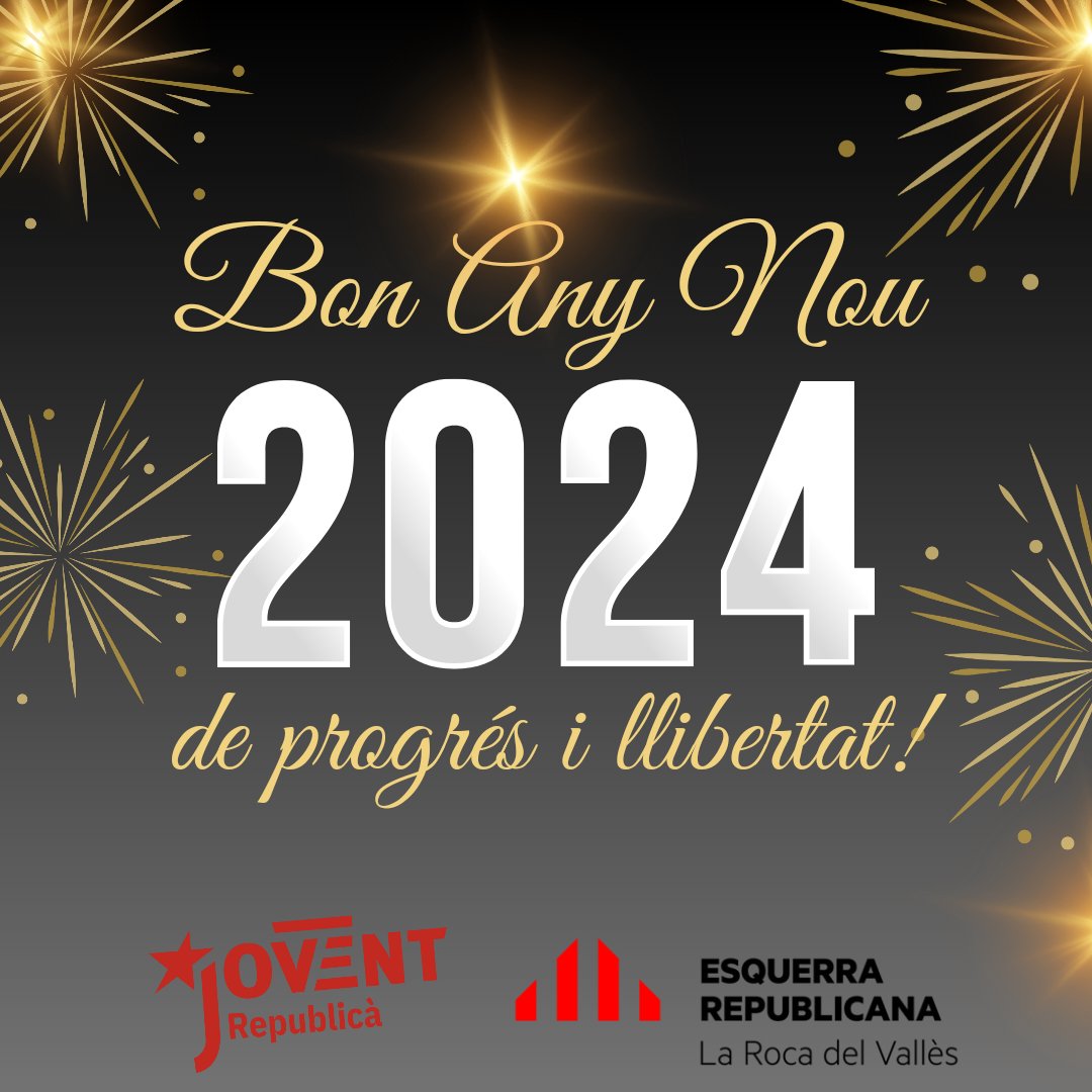 🎆 Des de la secció local d'Esquerra Republicana de Catalunya i Jovent Republicà de la Roca del Vallès, us volem desitjar un bon any 2024!

#laRocadelVallès 
#SempreHiSom 
#alcostatdelagent 
#AnyNou2024