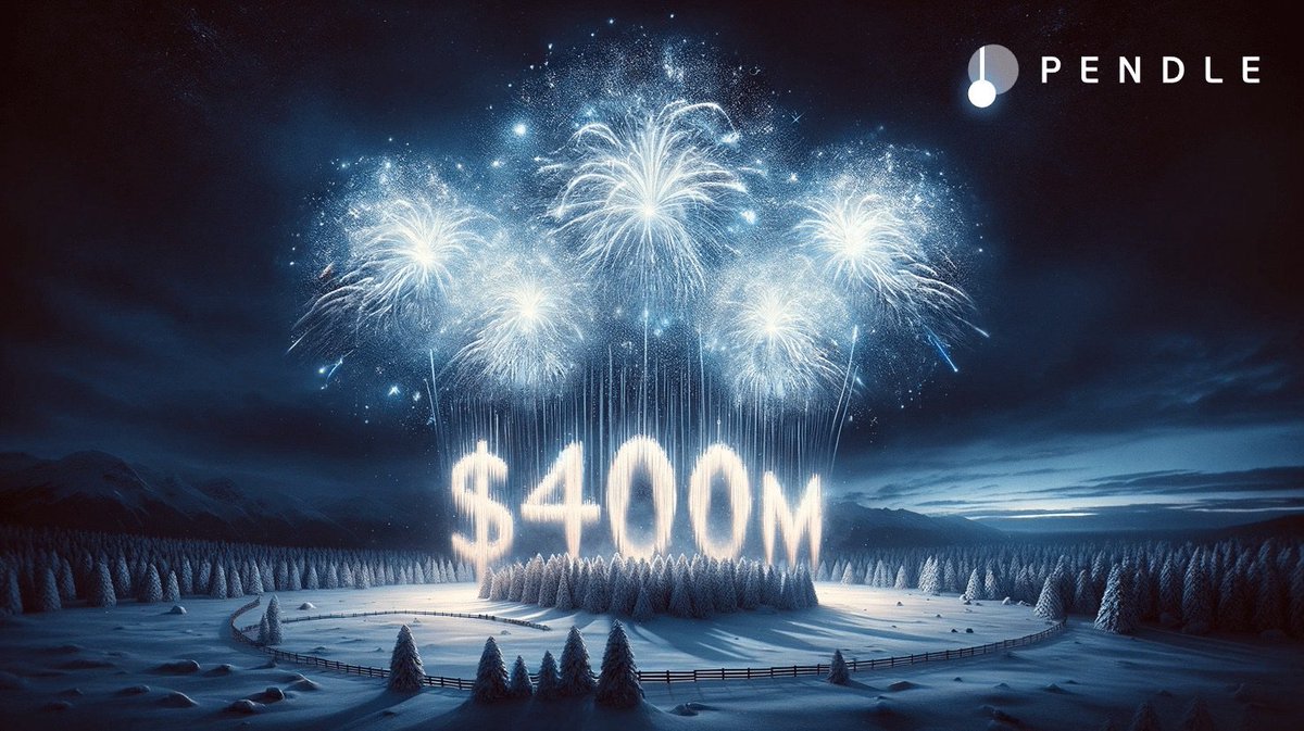 tn_pendle's tweet photo. $400M trading volume to end the year 2023 🎆

2023 had been a pretty good year for @pendle_fi, but 2024 is going to be an even more exciting one, filled with new innovations, developments, growth, and even memes 😉

Happy New Year and cheers to a new beginning! https://t.co/T83Xxwk5hZ