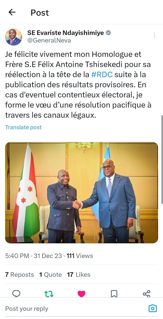 MbalulaFikile's tweet photo. Congratulations to President Tshisekedi for winning the elections landslide ✊️👊✊️✌️✌️✌️✌️ https://t.co/c44SlnsX7A