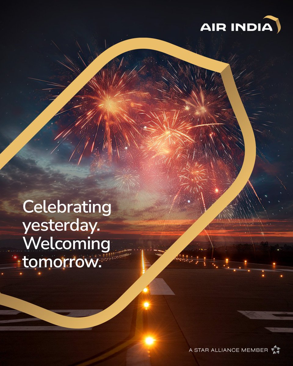 airindia's tweet photo. New Year.
New Possibilities.
Wishing you endless travels, exciting stories and #NonStopExperiences ✈️🥂

#HappyNewYear #FlyAI https://t.co/3gvLmxLklN