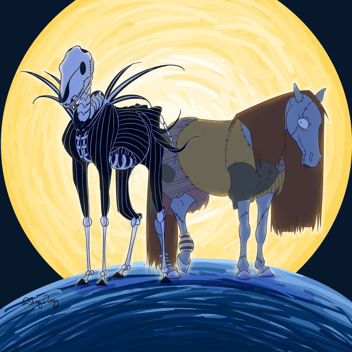 DingDing__B's tweet photo. Secret santa for @/blue_animations3 on IG! They asked for Jack Skellington and Sally as horses and welp, here they are 💀🤍💋🖤

Participated in 2 secret santas this year, next week I'll post the other one!
#art #secretSanta #digitalart #illustration https://t.co/H2eabRtNBI