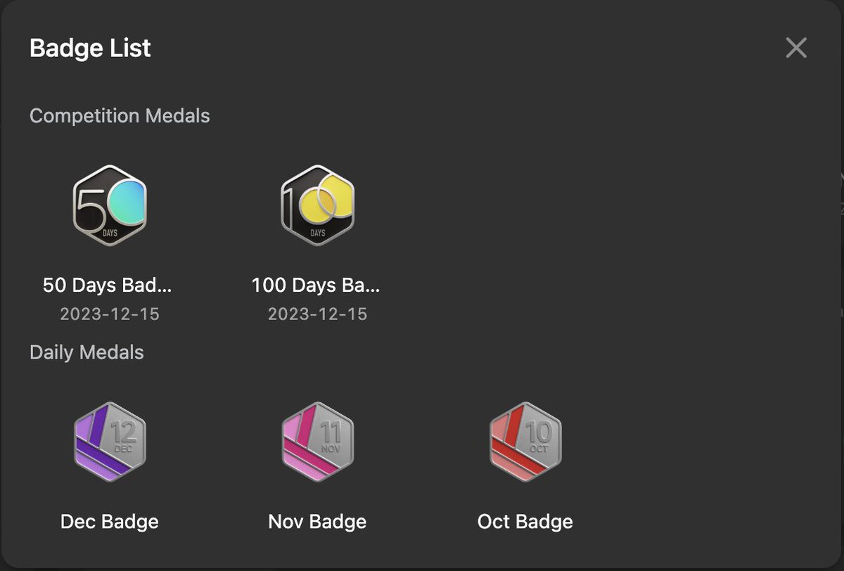 chaharhimanshu_'s tweet image. 🚀 Wrapping up 2023 on a high note! 🏅 Just earned 5 shiny badges on LeetCode 💻💡 Excited for the coding adventures ahead in 2024! 🌟 #CodingJourney #LeetCodeChampion #NewYearNewChallenges