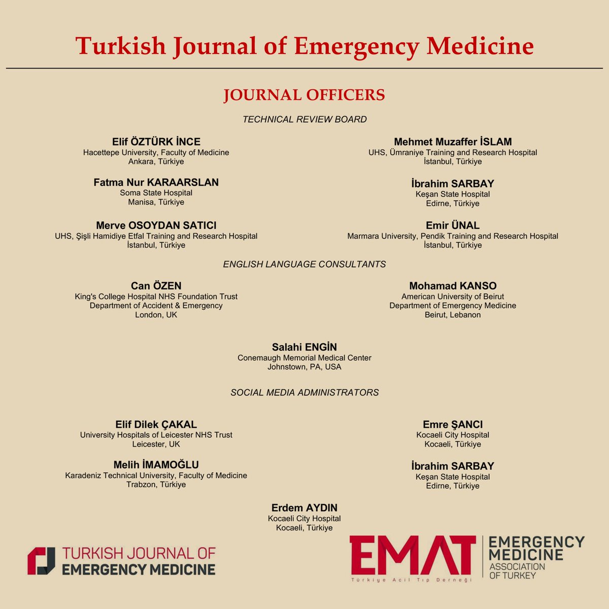 New Year with New Editors 🥳 We are pleased to announce our new editor in chiefs @DrOzgurDogan and @erkangoksu74 and new editorial board. We thank to all our former editors and wish a happy new year to all emergency medicine enthusiasts. @TrTATD #FOAMed #MedEd