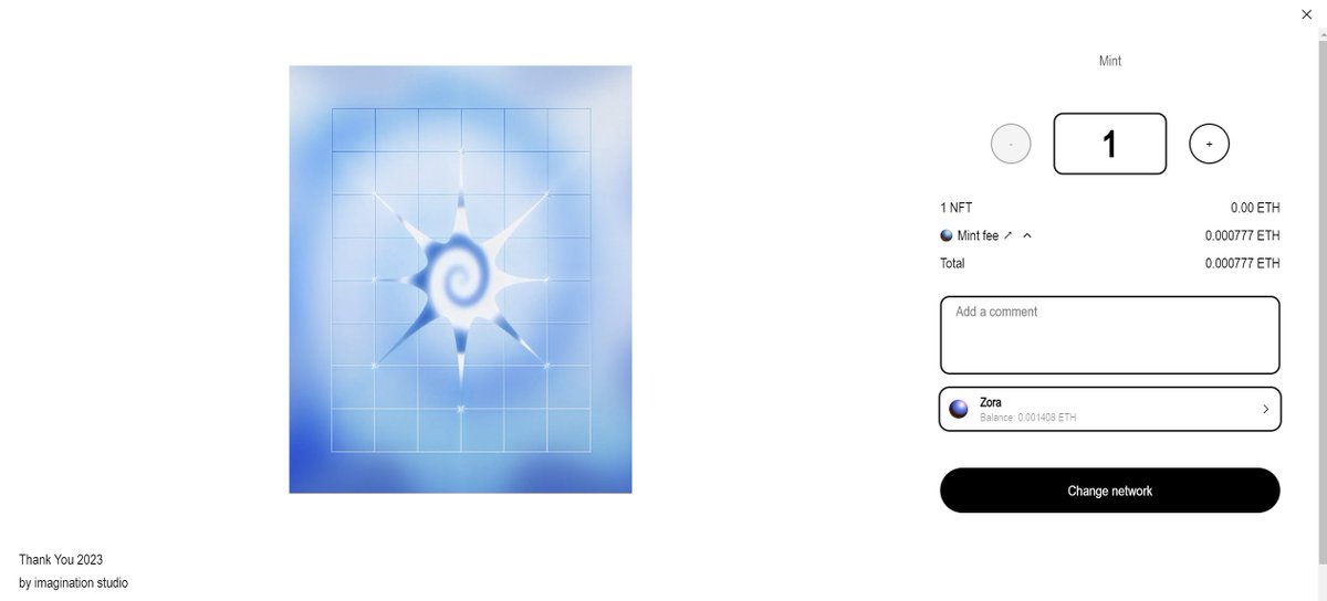 ✅️ Zora - Thank You 2023 ✅️

Làm nhát cuối - đầu năm với Zora nhé ae

Happy New Year Ae nhe!

⚡️ Link MINT (zora.co/collect/zora:0…) ⚡️